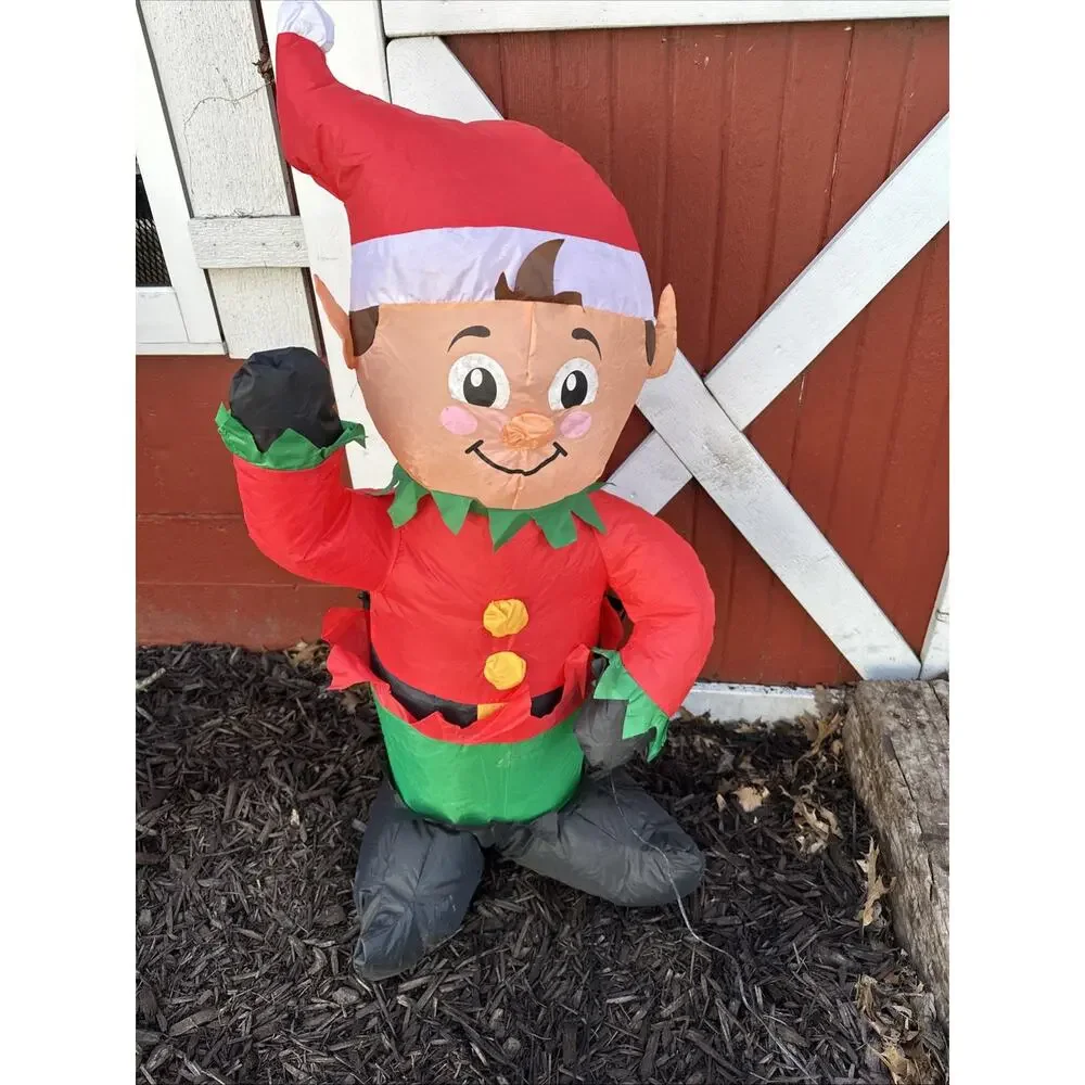 3.5-Foot Inflatable Waving Elf – Festive Greeter for Your Holiday Yard Décor